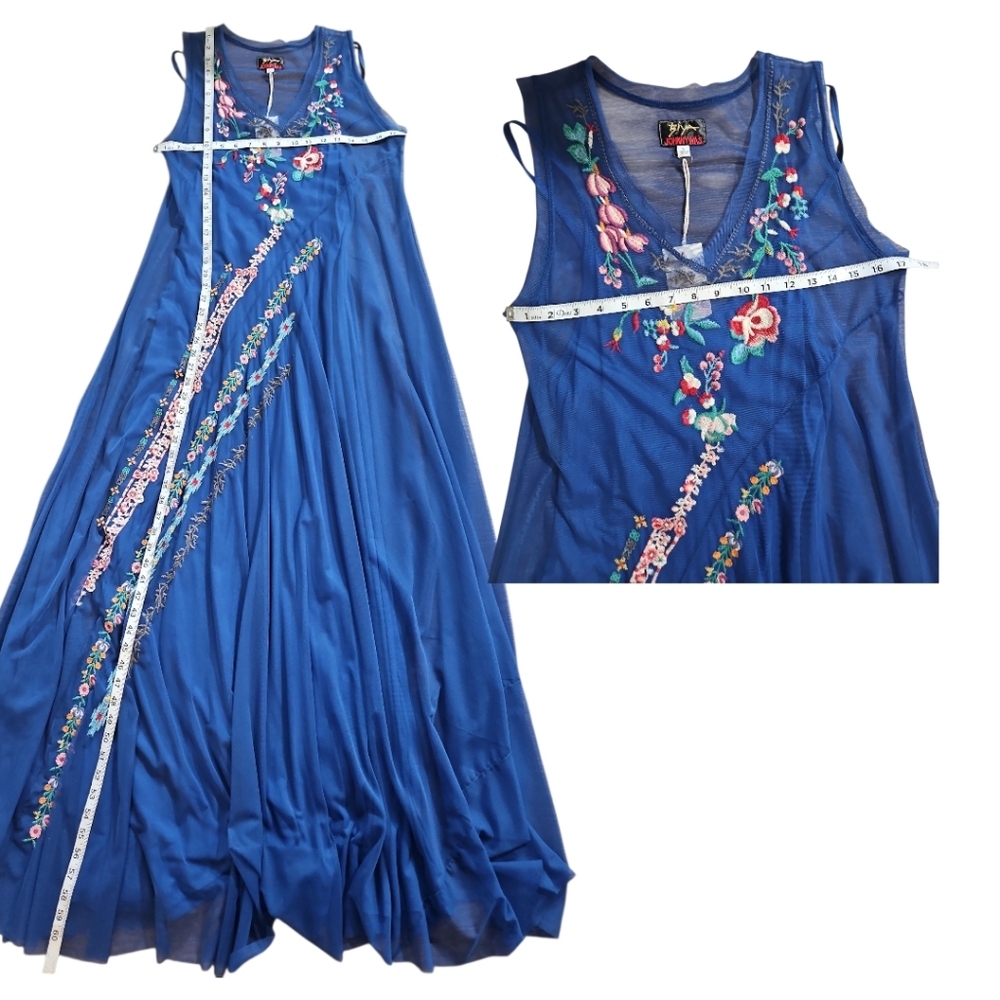 NWT Johnny Was Mazzy Bias Blue Embroidered Maxi Dress M - Picture 8 of 13